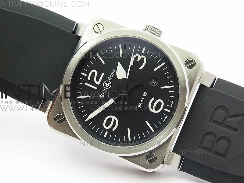BR 03-92 SS Case V3 Black Dial 42.5mm on Rubber Strap MIYOTA 9015
